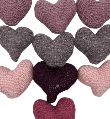 10 Small Knit Sweater Heart Pillow Tucks Valentine’s Day Pinks & Lavenders - Picture 8 of 8