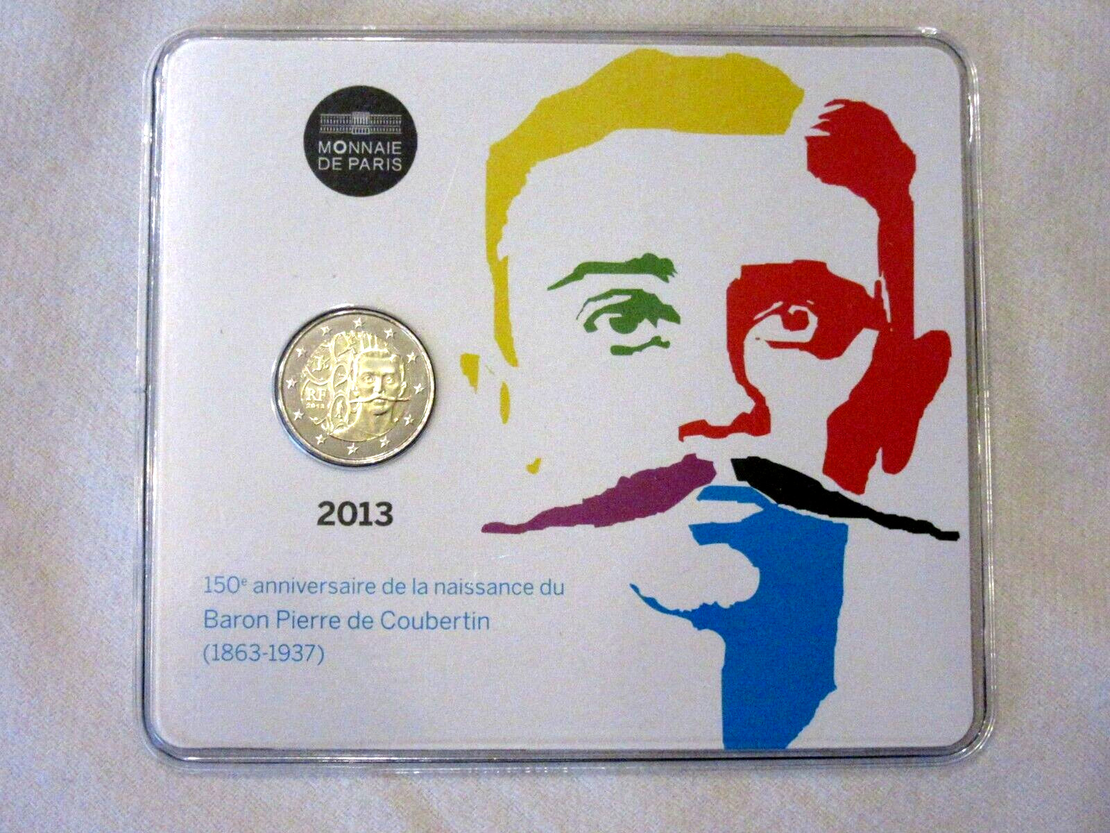 COINCARD  2 EURO COM FRANCE BU 2013 ANNIVERSAIRE DU BARON PIERRE DE COUBERTIN