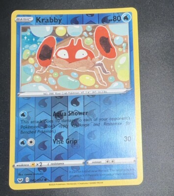 Pokemon Sword & Shield Base Set #042/202 Krabby Common Reverse Holo tcg