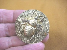 (b-bee-162) large Bee bumble bees insect on round textured brass pin pendant