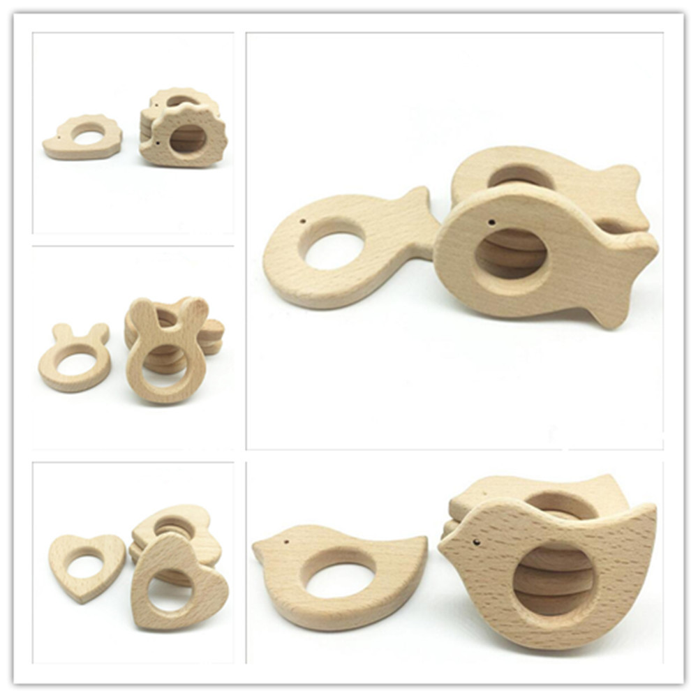 1pcs wood color animal shape Baby Molar Stick Toy Safety Wooden