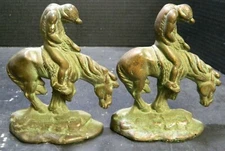 Antique Bronze Finished End Of The Trail Bookends 5.75" x 5.25" x1.63" Very Good