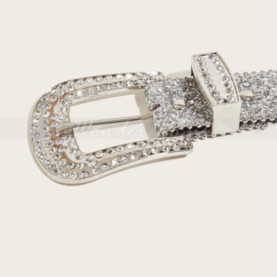 New Leather belt rhinestone buckle 33 1/2” Dark Rhinestone Buckle on Black Tooled Leather Western Belt  main image 4