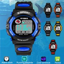 Kids Men Waterproof Sports Watch Digital LED Backlight Wristwatch Leather Strap