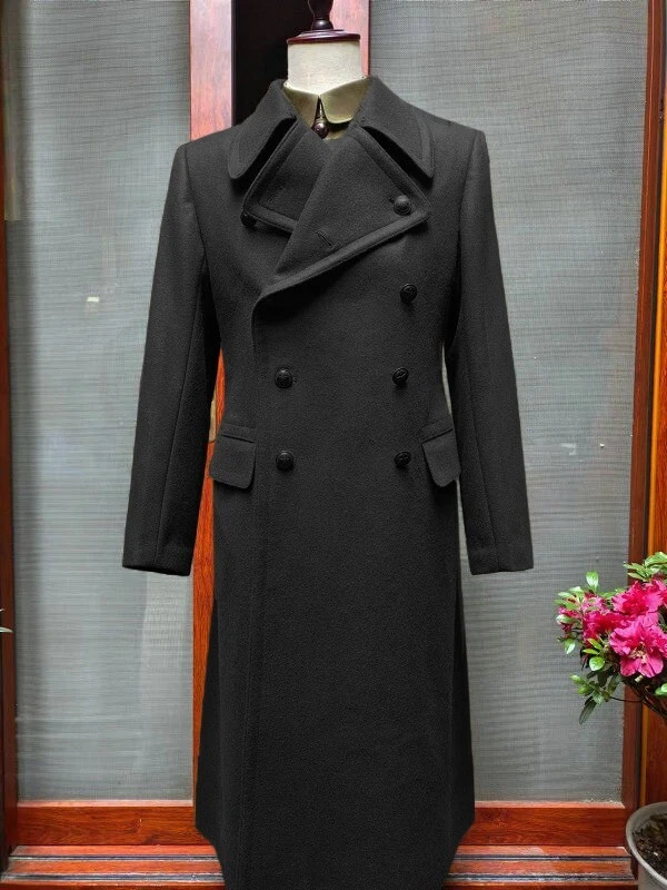 100% Cashmere Men's Overcoats Double Breasted Outdoor Wear Business Long Jackets - Image 3 of 4