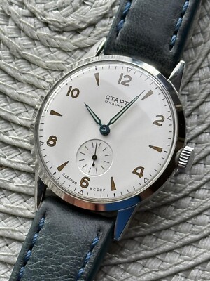 Watch Start Mechanical Wrist Classic Mens Russian Leather Soviet USSR Strap Rare