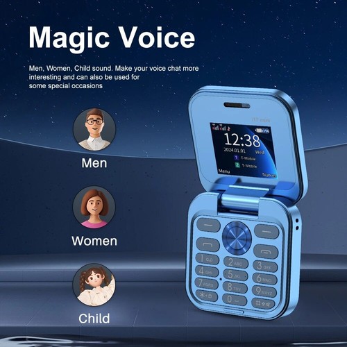 Mini Flip Mobile Phone 2G SIM Card Small Display Foldable Cell Phone Magic Voice