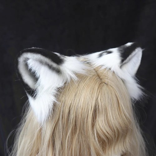 Halloween Handmade Animal Ear Simulation Snow Leopard Ear Tail Headwear Girl - Picture 2 of 9