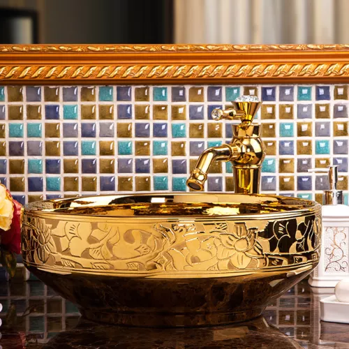 NewEuropeanfashiongold/silverceramicbathroombasinsinkwithwaterfallfaucetspout - Picture 5 of 46