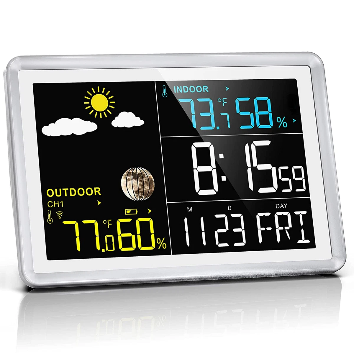 Wittime 2081 Weather Station Indoor Outdoor Thermometer Wireless Temperature Humidity Monitor with HD Color Display and Outdoor