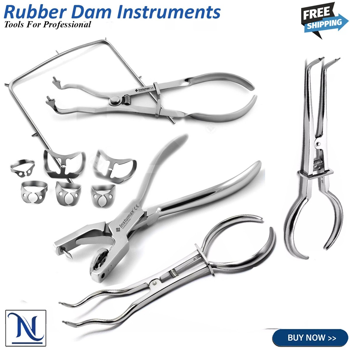 Kit D'instruments à Digue Dentaire Ainsworth - Pinces à Clamper Et Punch - Acier Inoxydable - Pour Endodontie - Neuf
