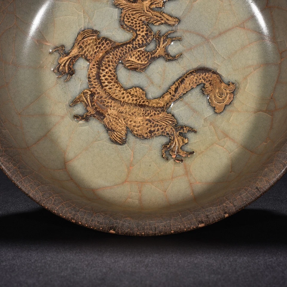 7.6英寸瓷器古董宋朝关窑瓷lce裂纹盘绕龙碗 — 第 3/4 张图片