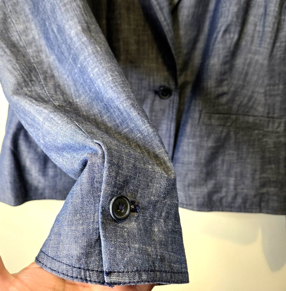 Blazer vaquero exclusivo Lane Bryant para mujer 18 prendedor elástico forro a rayas 1 botón Foto 4 de 4