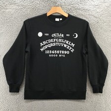 Ouija Pullover Sweatshirt Womens S Black Cotton Blend Graphic Print Round NEW