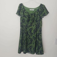 Ali & Jay Dress Womens L Shift Green Abstracrt Lined Short Flutter Sleeves New