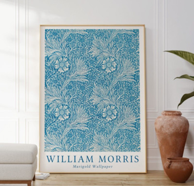 William Morris Ringelblume Tapete Design Poster, Vintage Floral Wandkunstdruck