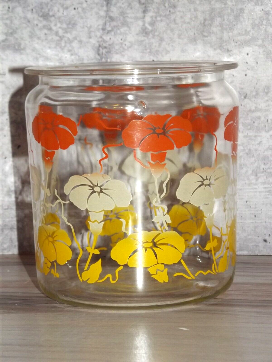 Vintage Anchor Hocking Orange Yellow White Morning Glory Glass
