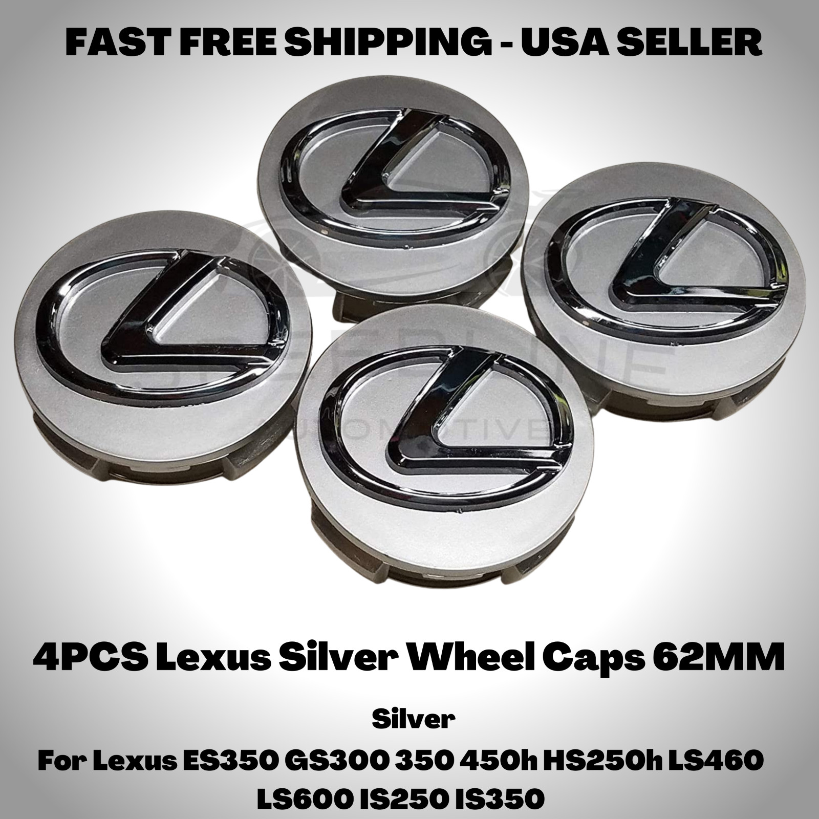 2006-2020 Lexus Silver Center Caps 62mm Hub Caps 2.5" Fits: ALL LEXUS MODELS