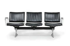 Chromcraft Black Vinyl 3 Seat Airport Bench by PDXoriginals - Vintage Furniture