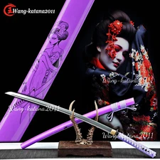 40" Sharp Purple Japanese Samurai Katana Sword Damascus Folded Steel Geisha Saya