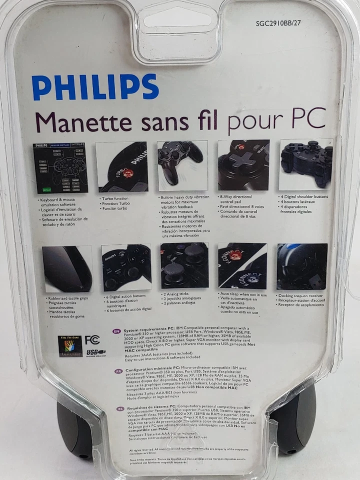 PHILIPS WIRELESS PC GAME ANALOG CONTROLLER SGC2910BB/27 w/USB Receiver Dongle - Image 2 of 4