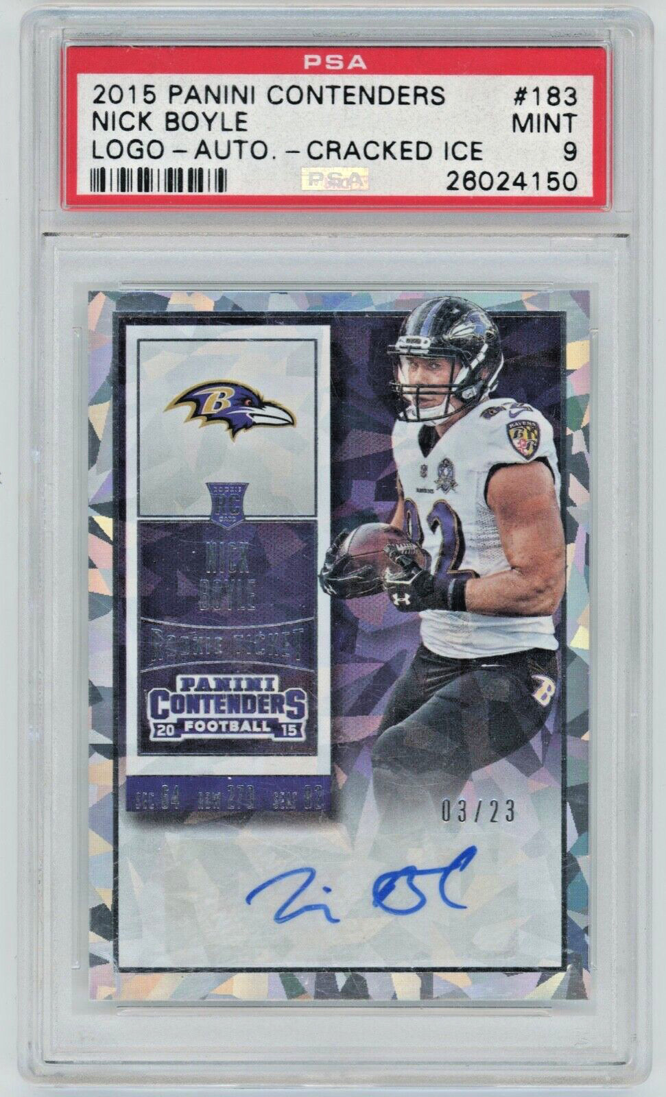 Nick Boyle Panini Contenders #183 Logo-Autograph-Cracked Ice Ticket