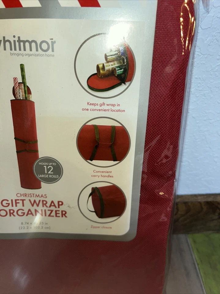 Christmas Gift Wrap Storage Organizer Handles 12 Rolls 8.7"x40" 12 Rolls Whitmor - Image 3 of 3