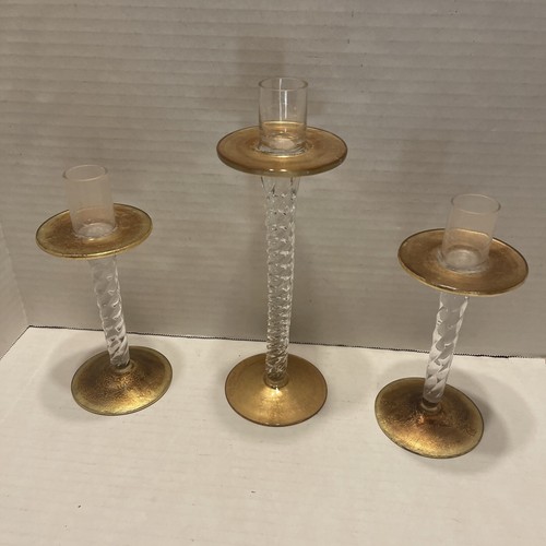 Vintage 3 Kunstglas goldfarben SPIRALE konisch KERZENSTÄNDER EUC - Bild 7 von 7