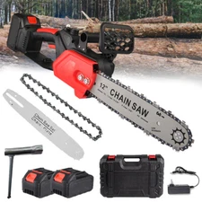 12" Cordless Chainsaw Brushless Electric Chainsaw for Wood Cutting +2 Batteries