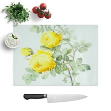 Yellow Roses Chopping Board Glass Textured Cutting Worktop Saver Kitchen