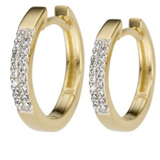 14 mm Damen Ohrringe rund Creole 585 Gold Diamanten 14 Karat Brillanten 0.10 ct.