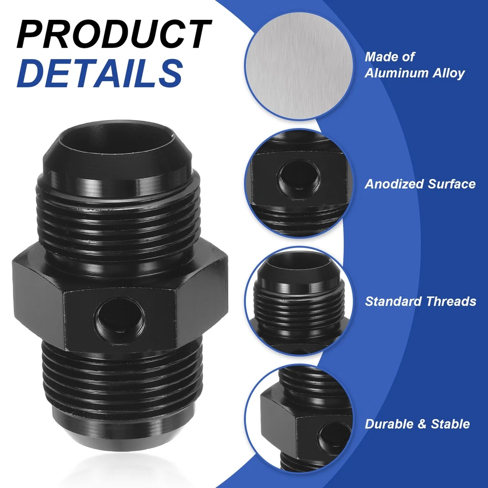 AN16-AN16 Male Fuel Fitting, Fit 1" Hole 2.48" Length Aluminum Straight, Black - Imagem 3 de 4