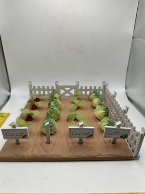 Vintage Fairy Garden Vegetable Plot With Cabbage And Carrots 7.5 x7 3/8  Fixed