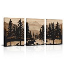Rustic Cabin Decor Bear Wall Art Framed Canvas Art Farmhouse Bedroom Bathroom