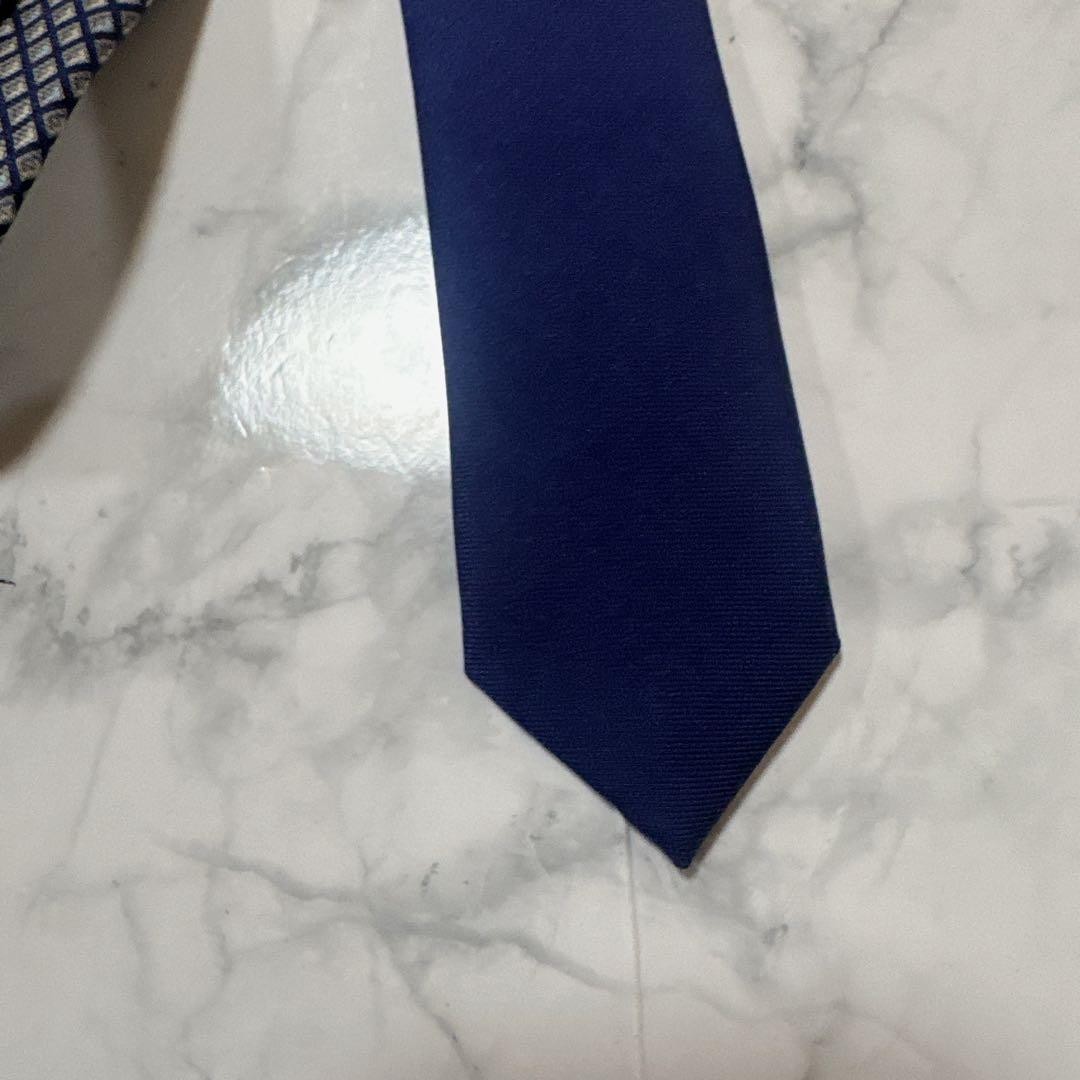 Hermes Necktie Navy Gray Square Pattern Near Used… - image 9