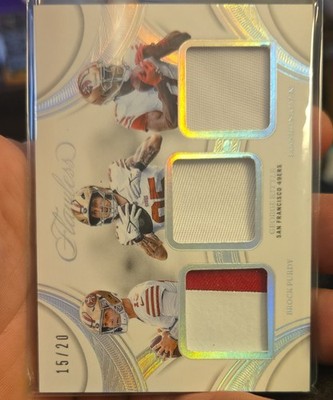 2025 Panini Flawless Brock Purdy, George Kittle, Brandon Aiyuk #TP-SF Silver /20