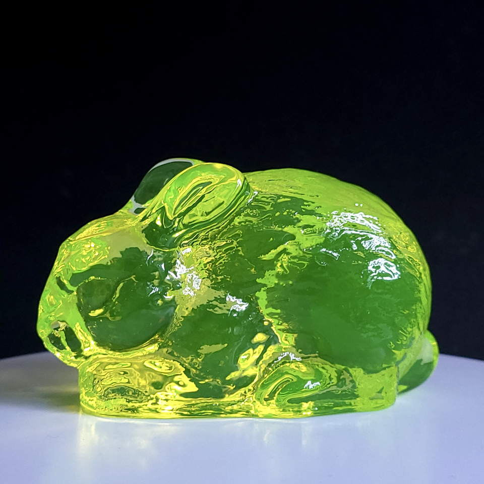 Uranium Glass Rabbit Vaseline Yellow Glass Animal Figurine Art Deco ...