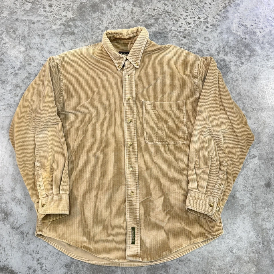 Timberland Shirt Mens Large Tan Corduroy Button Down Weathergear Pocket 90s Work - Image 3 of 4