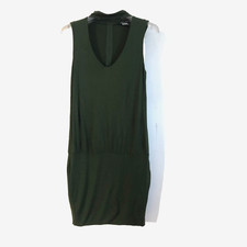Venus Choker Neck Deep V-Neck Army Green Sheath Jersey knit Dress