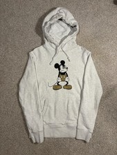 Disney Mickey Mouse Gray Pullover Hoodie S Graphic Print Drawstring