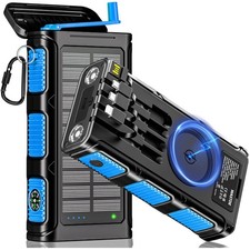 Wastde Solar Powerbank 26800mAh kabellos  mit Handkurbel USB-C Schnellladung ...