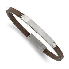 Brushed Stainless Steel, Black or Brown Leather I.D. Bracelet, 8.25 In