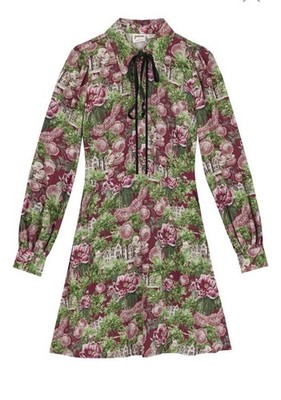 Paulina Gothic Manor House Print Tie Neck Mini Dress Uk 20 RRP £75 BNWT
