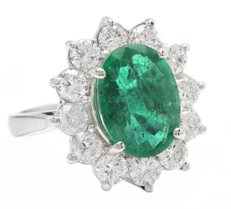 5.80 Ct Natural Emerald & Diamond Wedding Proposal Ring 18K Solid White Gold - Image 2 of 4