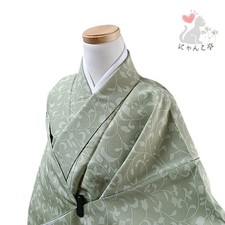 Nyankotei Kimono Small Pattern Green Synthetic Washable Japan