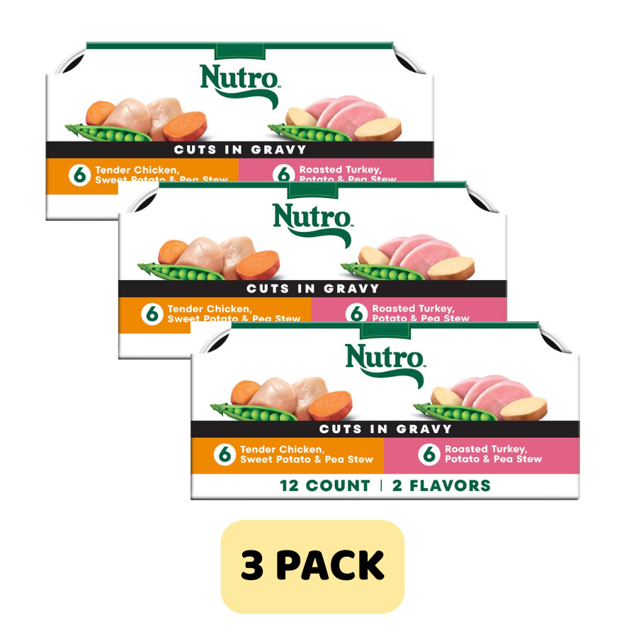 (3 Pack) Nutro Cuts In Gravy Chicken Turkey Variety Pack Wet Dog Food, 12x3.5 oz