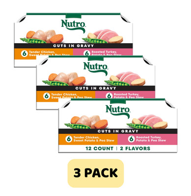 (3 Pack) Nutro Cuts In Gravy Chicken Turkey Variety Pack Wet Dog Food, 12x3.5 oz