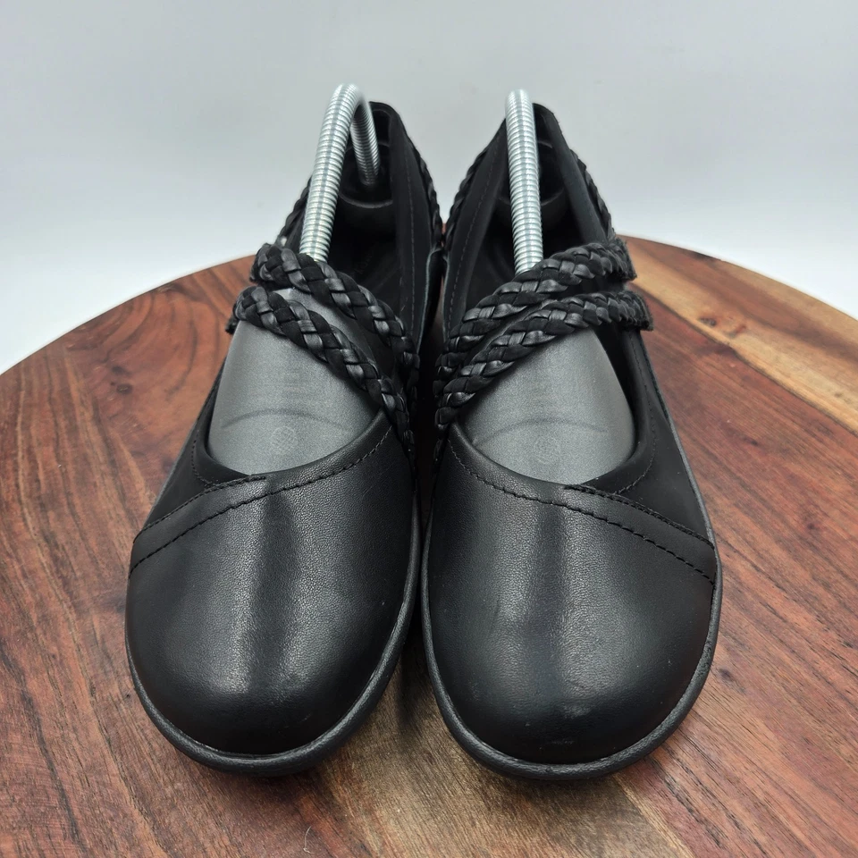 Mocasín Mary Jane trenzado cómodo cuero negro 40/9 Aetrex Annie para mujer Foto 3 de 4