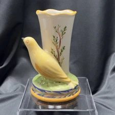 Villa della Luna Pfaltzgraff Bird Vase Planter 2004 Hand Painted Yellow Bird