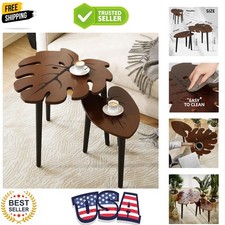 Monstera Leaf Nesting Tables Set of 2, Small Side Tables f Set with Leaf Vein...